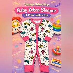 Vintage Fisher Price Baby Zebra Print Footless Sleeper Pajamas 14-18 lbs USA